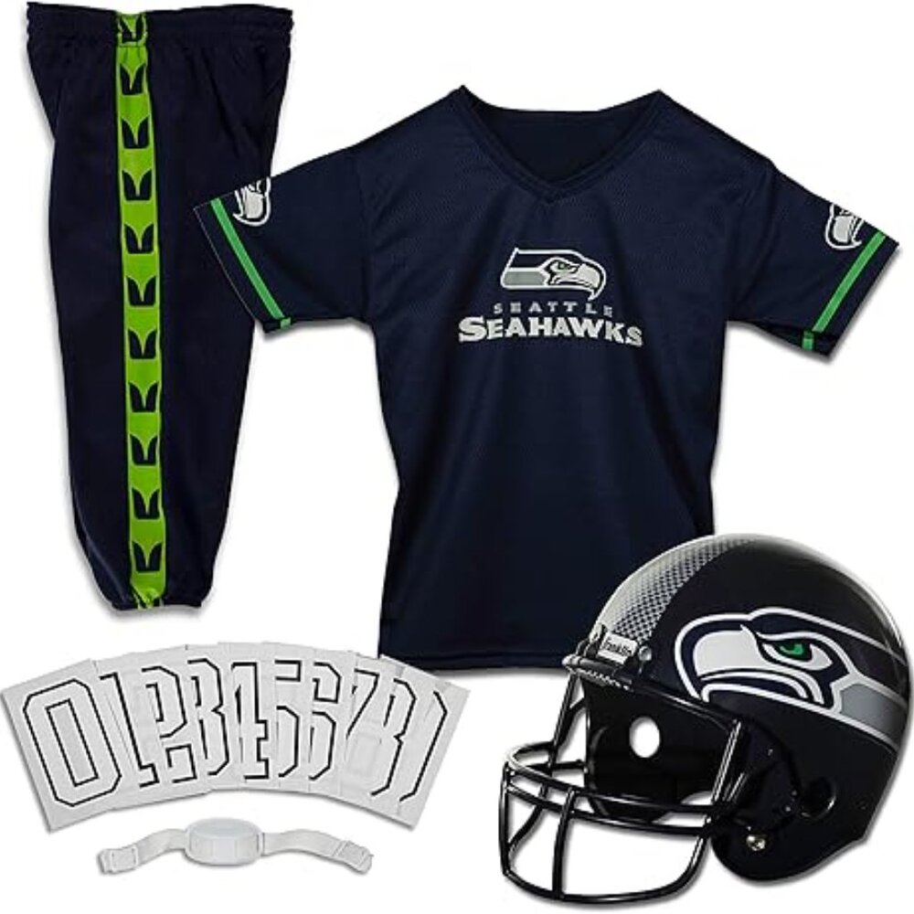 SEATTLE SEAHAWKS YOUTH  NFL Football Uniform Set Helmet, Jersey, Pan…